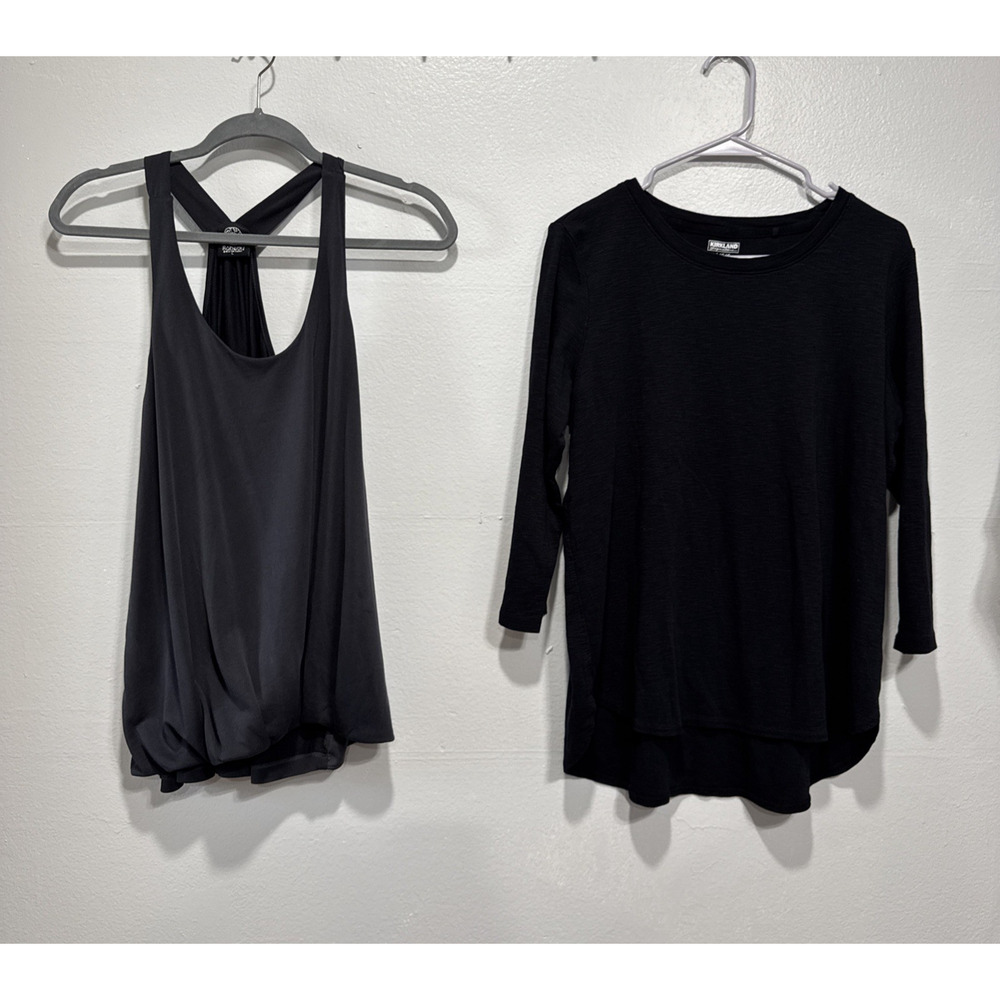 Lot of 2 Womens Tops Sleeveless Raceback Tank Top & 3/4 Sleeve Basic Tee Size L